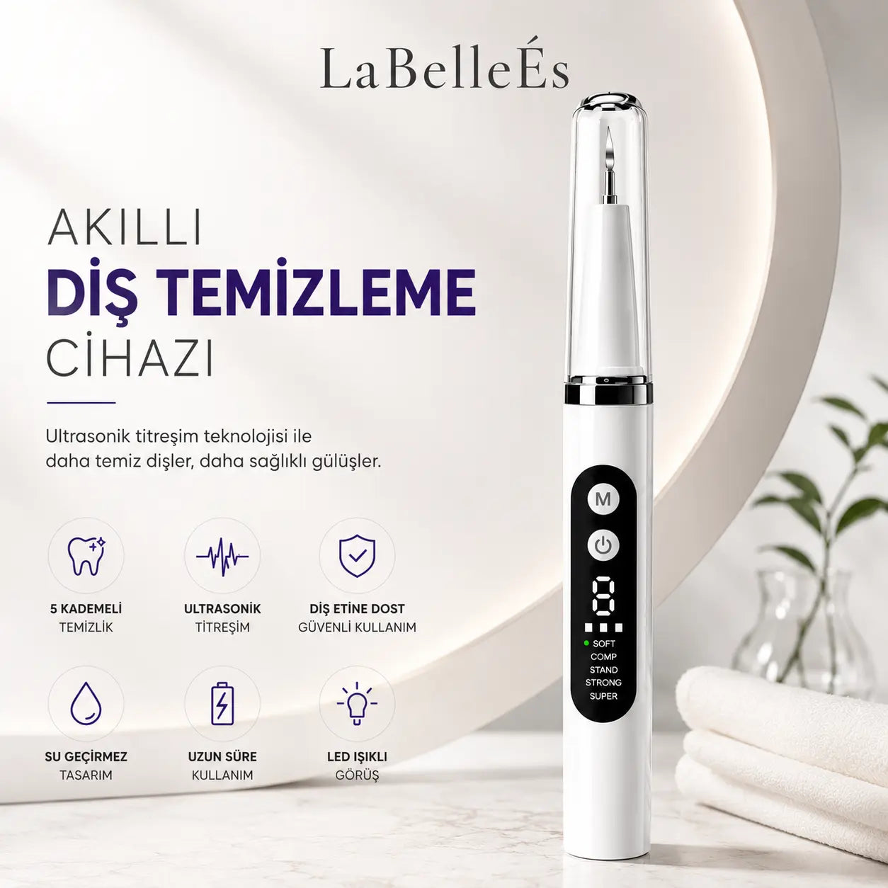 LaBelleÉs SmilePro™ Ultrasonik Diş Taşı Temizleyici – 5 Modlu LED’li Profesyonel Bakım Cihazı LaBelleÉs