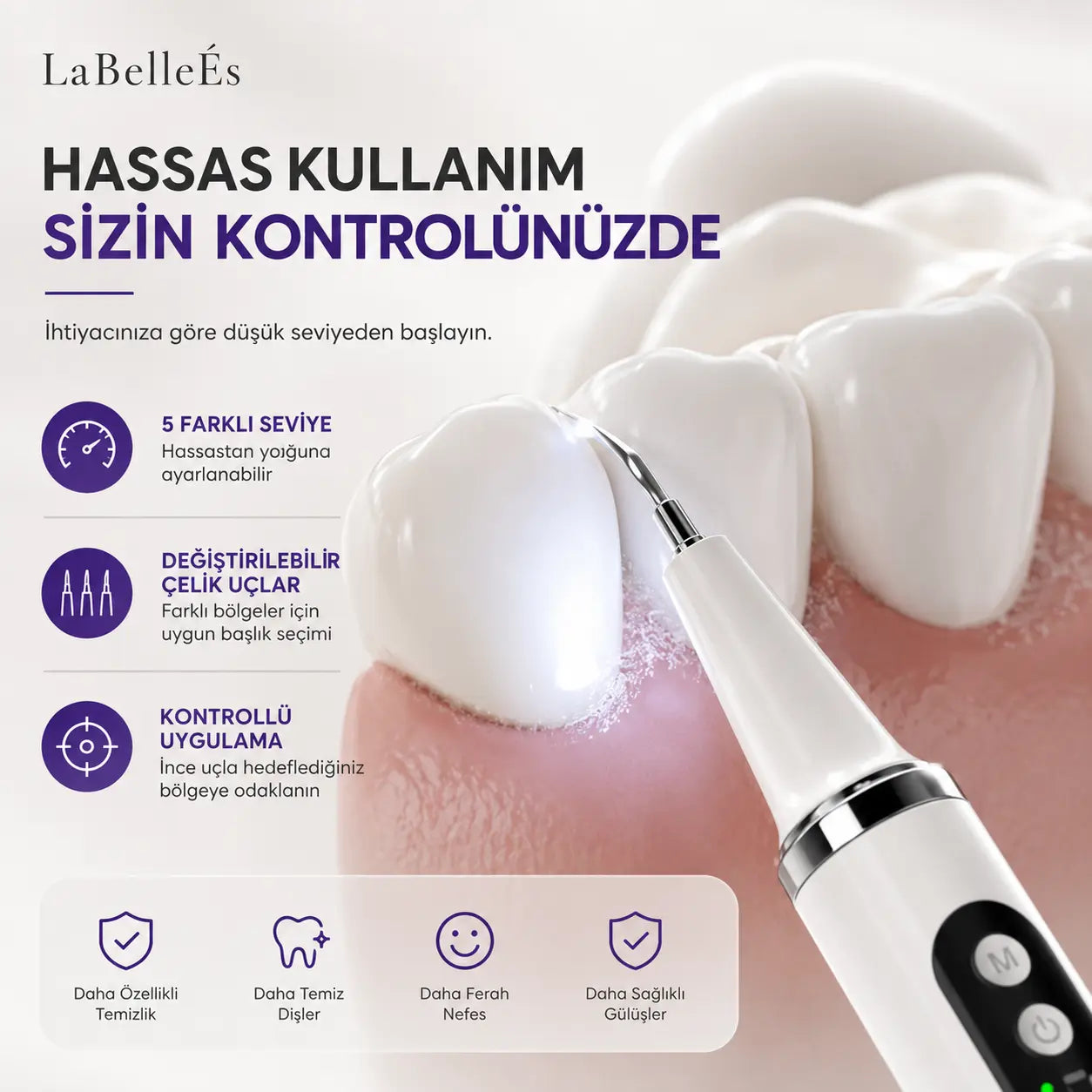 LaBelleÉs SmilePro™ Ultrasonik Diş Taşı Temizleyici – 5 Modlu LED’li Profesyonel Bakım Cihazı LaBelleÉs
