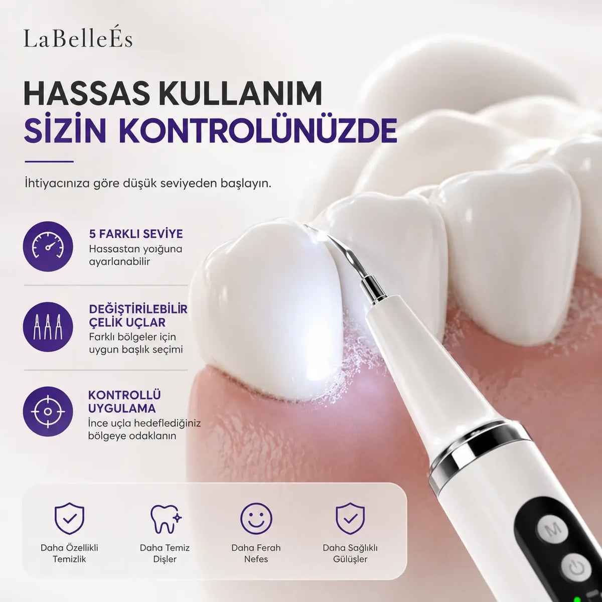 LaBelleÉs SmilePro™ Ultrasonik Diş Taşı Temizleyici – 5 Modlu LED’li Profesyonel Bakım Cihazı LaBelleÉs