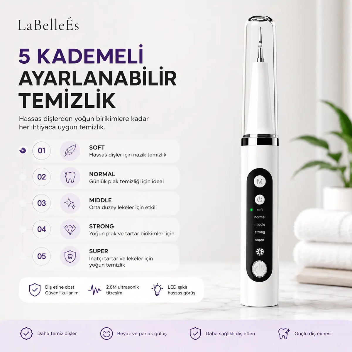 LaBelleÉs SmilePro™ Ultrasonik Diş Taşı Temizleyici – 5 Modlu LED’li Profesyonel Bakım Cihazı LaBelleÉs