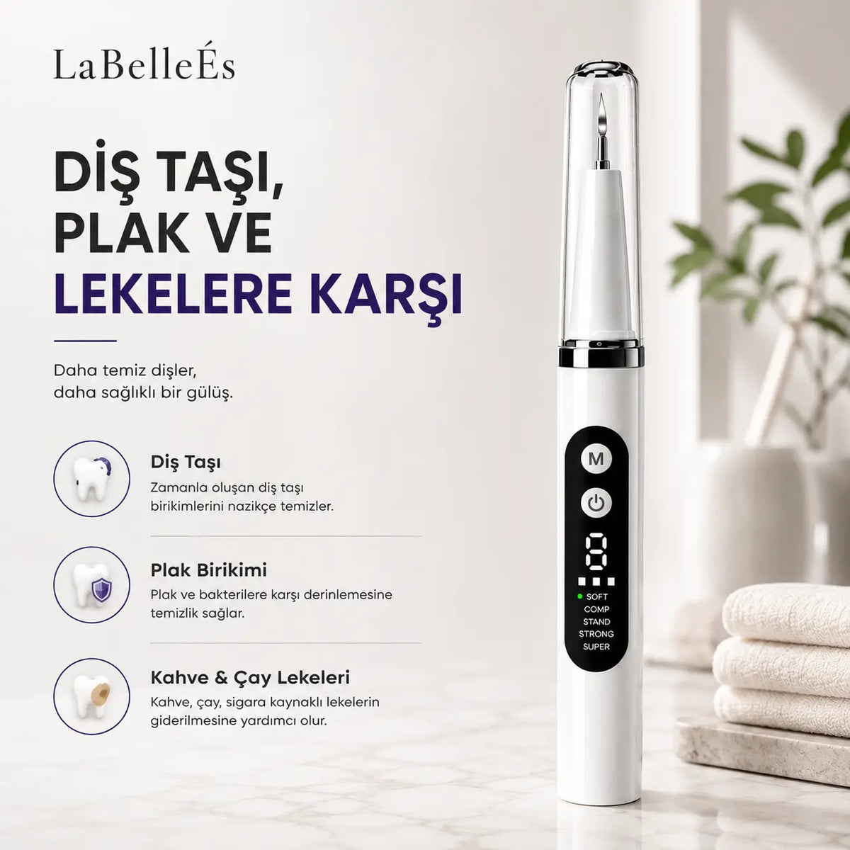 LaBelleÉs SmilePro™ Ultrasonik Diş Taşı Temizleyici – 5 Modlu LED’li Profesyonel Bakım Cihazı LaBelleÉs